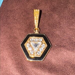 Vtg S.A.L Swarovski Crystal Black/Gold tone Pendant 🐈‍⬛